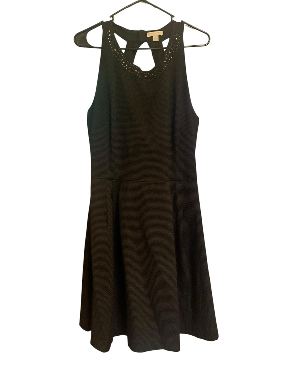 New York & Company Black Halter Studded Neckline Textured Cocktail Dress sz 16